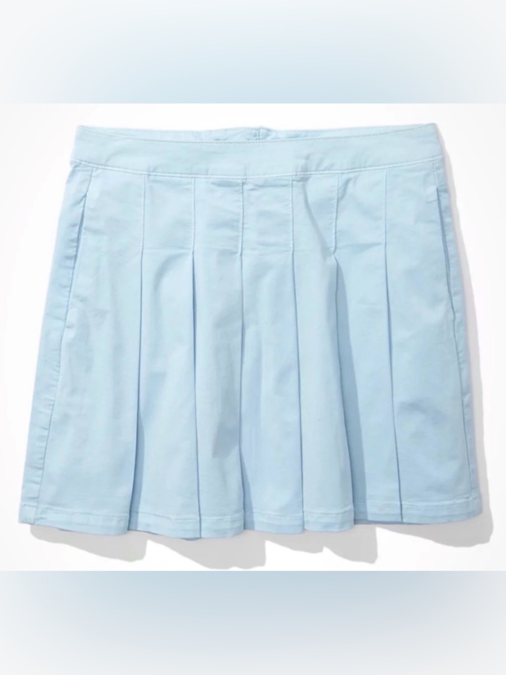 American Eagle Light Blue Pleated Mini Skirt Size 4 Regular Back Zip Preppy - Picture 2 of 10